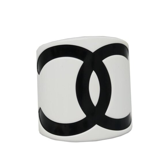 CHANEL Bangle COCO Mark plastic White Black CC Auth am7441 - Picture 1 of 8